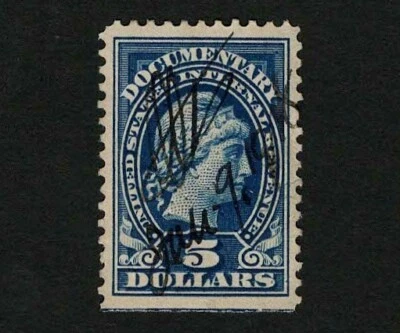 US Revenue 1917 R244 Documentary Tax Stamp $5 Dark Blue VF Used - Image 1 of 2