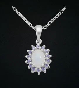 925 Sterlingsilber Anhänger, verziert mit äthiopischem Opal und Tansaniten 18 Zoll - Bild 1 von 2