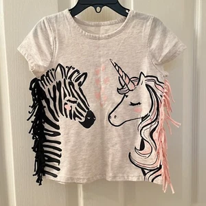 Epic Threads Graphic Print Unicorn and Zebra Fringe Top Glitter Girls Size 5 - Picture 1 of 8