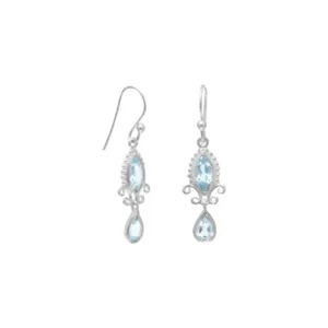 Blautopas Ohrringe 925 Sterling Silber baumelt - Bild 1 von 1