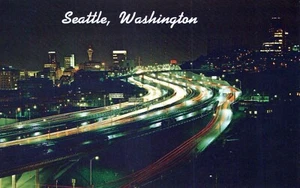 Postal Seattle Freeway At Night Seattle Washington sin publicar - Imagen 1 de 2