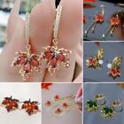 Fashion Red Maple Leaf Crystal Zircon Stud Earrings Women Drop Dangle Jewelry