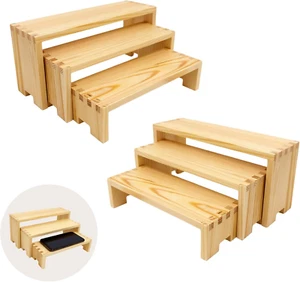 Aufsteller Holz Setzstufen Holzständer 3 Ebenen Holzregale Deko rechteckig, 2er Set - Bild 1 von 12