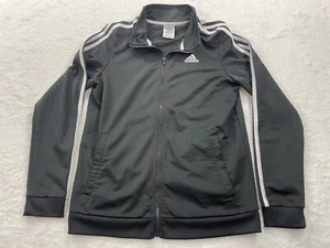 ADIDAS Boys 3 Stripe Track Zip-Up Jacket Size XL (18 - 20) Black w White Stripes - Picture 1 of 12