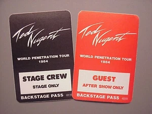 Ted Nugent Backstage Pass AUTÉNTICOS 2 Rectángulos Penetración Mundial '84 - Imagen 1 de 1