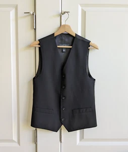 Pronto Uomo Waistcoat Men S Black 100% Wool Formal Button Up Suit Vest Pockets - Picture 1 of 7