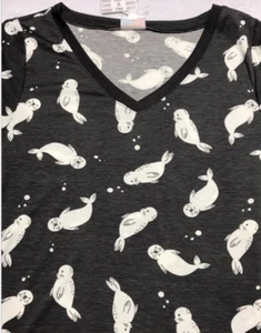 LuLaRoe XL Christy anthrazit grau weiß Robben Tiere Meeresleben Neu mit Etikett - Bild 1 von 1