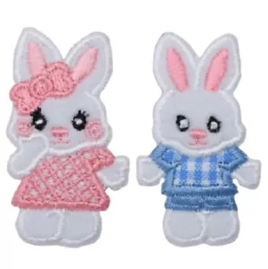 Easter Bunny Applique Patch - Pink and Blue Rabbits 2" (2-Pack, Iron on) - Picture 1 of 1