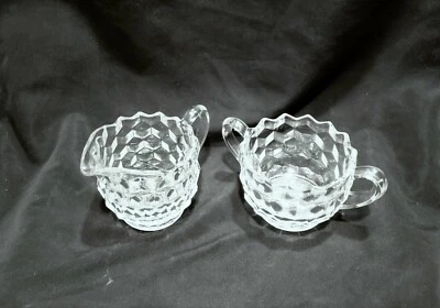 Винтажный американский набор сливок для сахара из прозрачного стекла Fostoria, кубический узор - Изображение 1 из 4