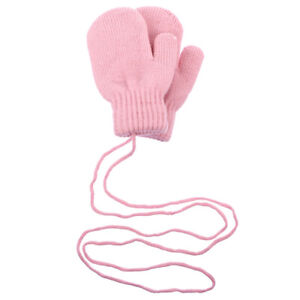 Pink Knitting Mittens Toddler Winter Hanging Rope Warm Gloves