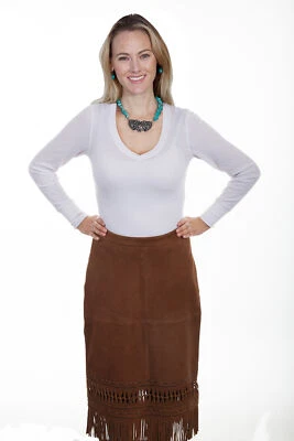 Scully Womens Brown Lamb Suede Fringe Skirt - Image 1 of 2
