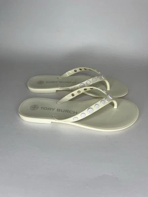 Sandalias planas Tory Burch para mujer con tanga y gelatina talla 6M logotipo marfil Foto 1 de 4