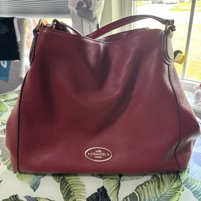 Coach Edie 31 Hobo Pebbled Solid Red Leather Shoulder Bag Classic Purse 33547 - Image 1 of 4