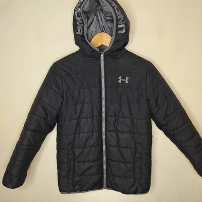 Under Armour Boys Quilted Puffer Jacket Medium Youth Cold Gear Zip Up Black - Image 1 of 4