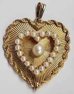 14K Gold & Perlen HERZFÖRMIGER ANHÄNGER 21,0g - Bild 1 von 6