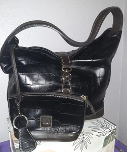 NEW Vintage Dooney And Bourke Black Croco Embossed Logo Lock Hobo Bag+Dust Bag - Picture 1 of 15