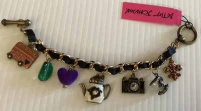 PULSERA Betsey Johnson TETERA DE VIAJE, CÁMARA, AUTOBÚS, FLOR DE LIS, TAZA, CORAZÓN NUEVA CON ETIQUETAS Foto 1 de 4