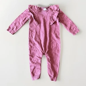 Carter's Swiss Dot Knit Baby One Piece Size 9 Months Mauve Long Sleeve Romper - Picture 1 of 4