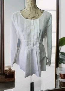 Gap White Pintuck Tunic Blouse Women's L Lightweight Cotton $49.50 NEW - Picture 1 of 8