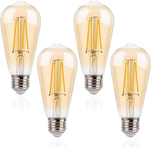 ST19 LED Edison Bulbs, 2200K Warm White, Dimmable, Amber Glass, 4W, E26, 4 Pack - Picture 1 of 9