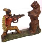 ORIGINAL 1880s CAST IRON MECHANICAL BANK - INDIAN AND THE BEAR By J & E STEVENS