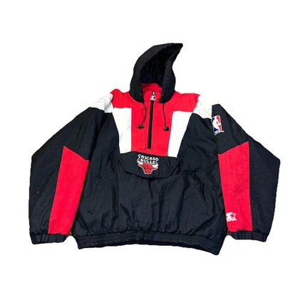 Chaqueta Pullover Puffer XL Vintage Años 90 Rara Chicago Bulls NBA Starter 1/4 Cremallera Foto 1 de 4