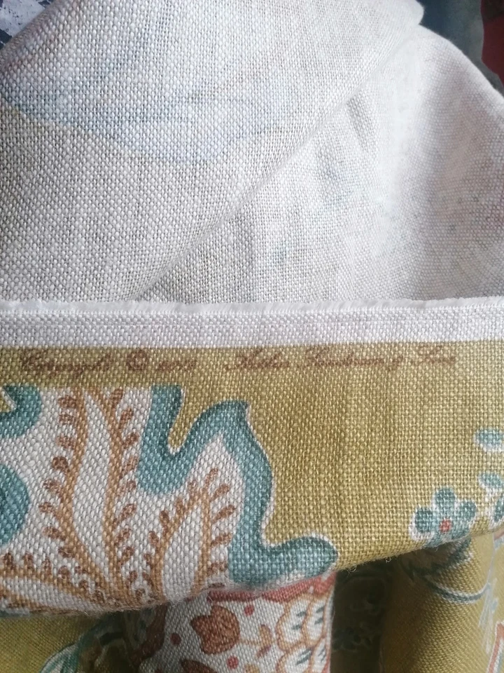 William Morris Theodosia heavy linen new vintage fabric 2.6 yards olive/mustard - Image 1 of 4