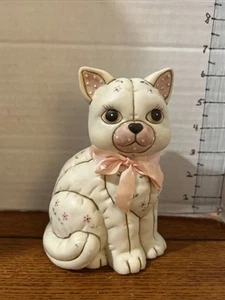 Quilted Patchwork Ceramic Geo Z Lefton 1987 Cat Figurine - Picture 1 of 8