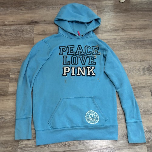 UNDERCOVER Felpa con cappuccio tunica vintage Y2K ROSA Victoria’s Secret PEACE LOVE PINK taglia L