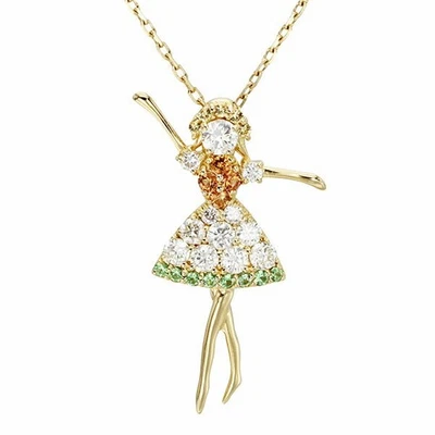 18K YG Girl Motif Diamond Topaz Peridot Slide Necklace 45cm D0.34ct TP0.08ct - Image 1 of 4