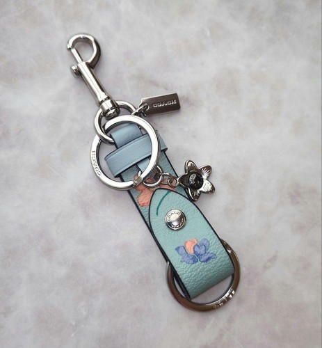 Portachiavi Coach Fiore con Portachiavi e Scatto Firmato Tela Pelle Blu