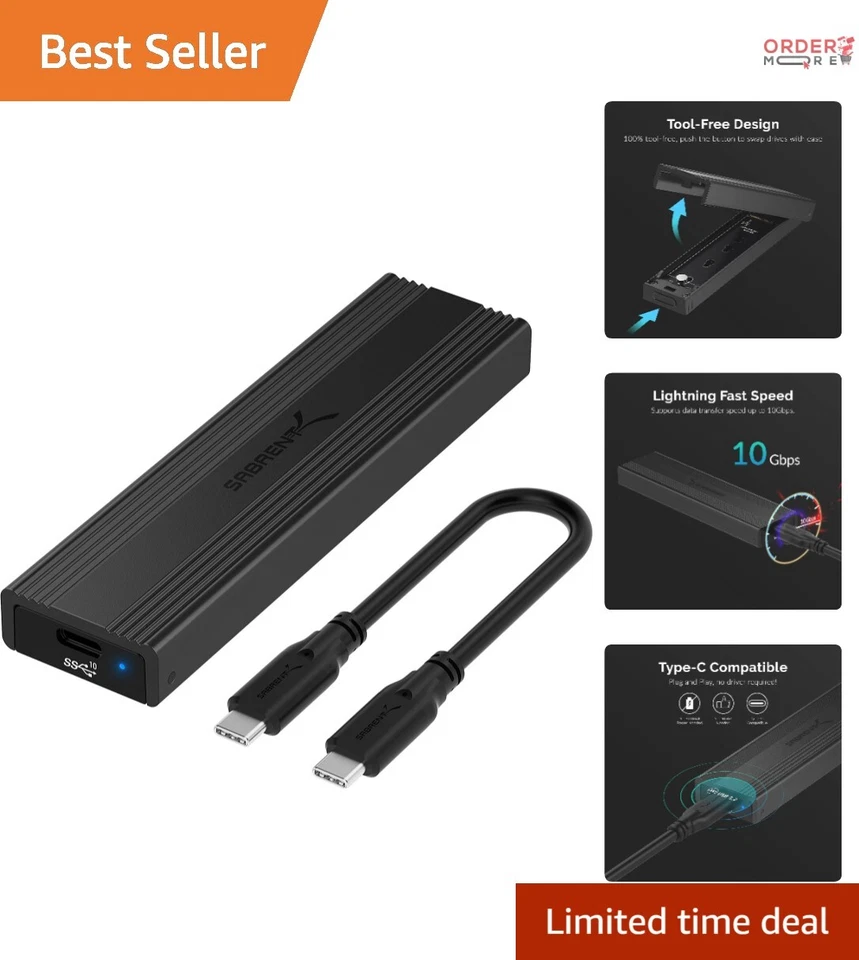Sabrent USB 3.2 Type-c Tool - Enclosure for M.2 PCIe NVMe & SATA SSDs