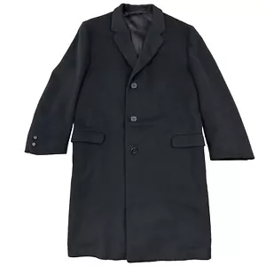 VTG Hickey Freeman Black Wool Cashmere Long Coat Men 44 Union Made USA 1960s 46 - Picture 1 of 14