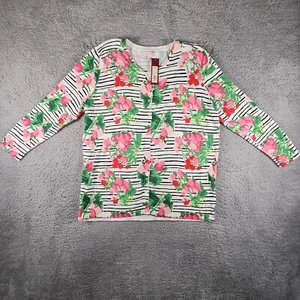 Merona Cardigan Womens 2X Floral Striped Knit Hawaiian Preppy Sweater Button - Picture 1 of 11