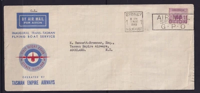 AUSTRALIA 1940 FIRST FLIGHT COVER TRANS TASMAN SYDNEY TO AUCKLAND AAMC#900 #C597 — 第 1/2 张图片