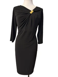 David Meister Sheath Dress 12 Black 3/4 Long Sleeve Career Church Party - Picture 1 of 11