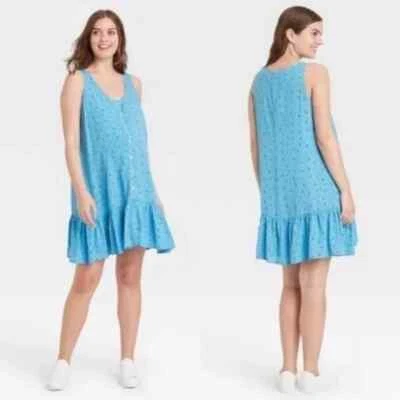 The Nines by Hatch Sky Blue Micro Floral Print Sleeveless Maternity Dress XS - Image 1 of 4