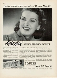 1938 Squibb Dental Cream Fight Acid Smiles Sparkle Drowsy Mouth Vintage Print Ad - Picture 1 of 8