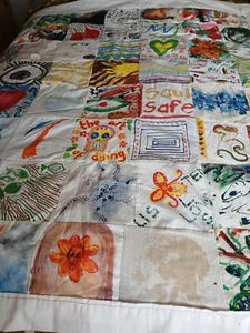 Handmade painted art Bloomsbury Charleston folk patchwork quilt bedspread throw - Picture 1 of 9