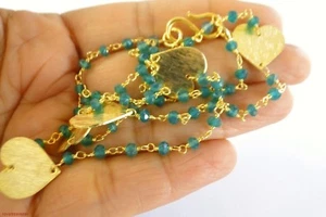 Green Onyx Beads Brass 18K Gold Overlay 18" Necklace Strand Chain - Picture 1 of 4