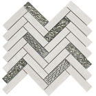 Raw White Gray Marble Stone Mosaic Tile Herringbone Pattern Kitchen Backsplash