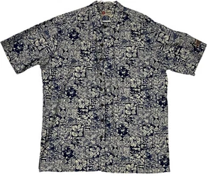Hilo Hattie Mens Hawaiian Blue Tan Floral Shirt Made in Hawaii Sheraton Bowl XXL - Picture 1 of 14
