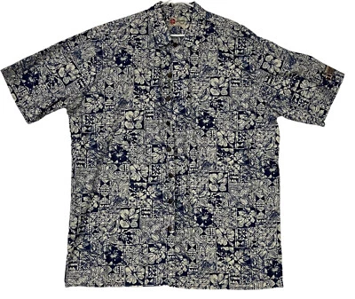Camisa Floral Hilo Hattie Para Hombres Azul Hawaiano Tostado Hecha en Hawaii Sheraton Bowl XXL Foto 1 de 4