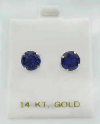LAB TANZANITE 3.46 Cts STUD EARRINGS 14K GOLD - New With Tag in Box - Image 1 of 3