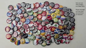 Seven Pack of Pin-back Badge Buttons. 1.25 inch CHOOSE ANY FROM OUR LISTINGS - Picture 1 of 1