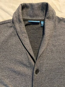 Perry Ellis Men's Cardigan Size L Shawl Collar Dark Gray Button Up Pockets Money - Picture 1 of 8