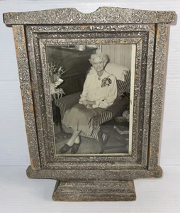 Vintage Antique Art Deco Wood Carved Swivel Frame w/Glass for 5x7 Picture - Picture 1 of 8