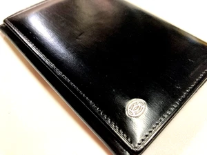 CARTIER VINTAGE PASHA METAL CC EMBLEM LEATHER ID CARD WALLET BIFOLD FRANCE BLACK - Picture 1 of 19