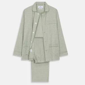 Turnbull & Asser Modern Pyjama Set Green Check Made England Mens Soft size S - Picture 1 of 15