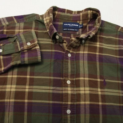 Ralph Lauren Golf Shirt Mens XL Green Brown Purple Plaid Button Down Classic Fit - Image 1 of 4